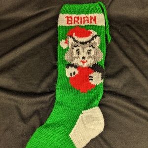 Vintage knit Brian wolf pup stocking